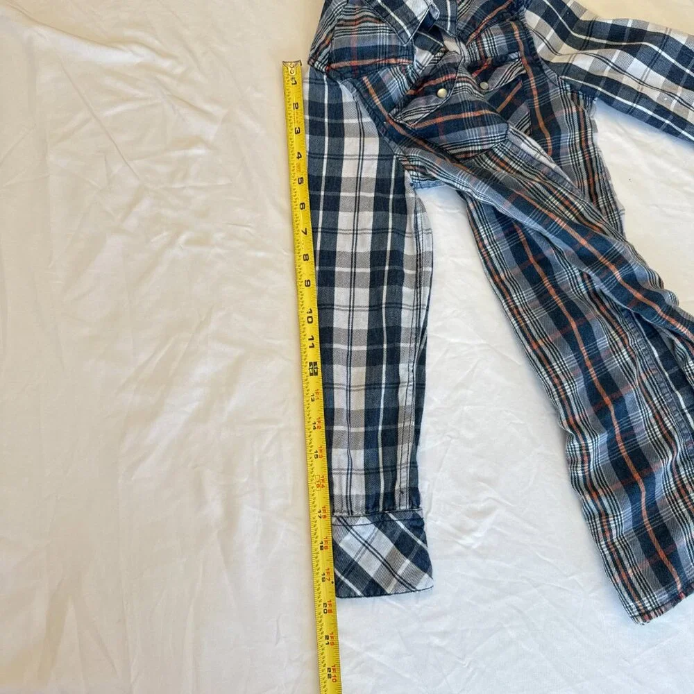Ralph Lauren Girls ShirtDress 8 Blue with pink Plaid Pearl Snap Flannel Western